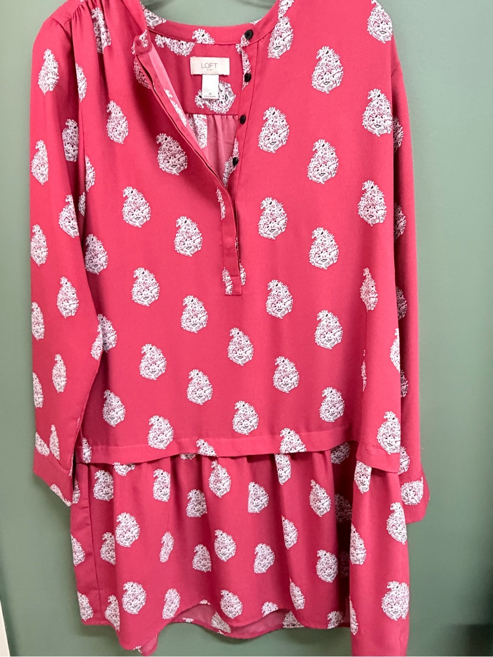 LOFT Dark coral Printed Midi Dress with White Motif